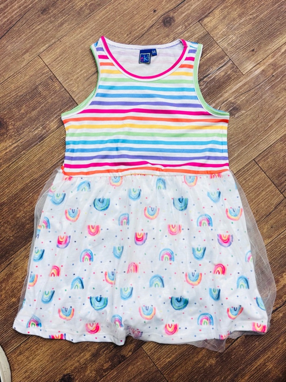 Rainbow Stripe & Tulle Skater Dress - White/Multi
